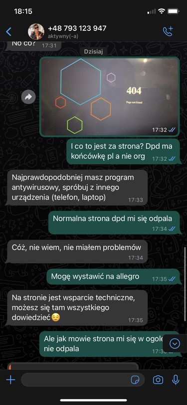 Fragment podejrzanej rozmowy na WhatsAppie