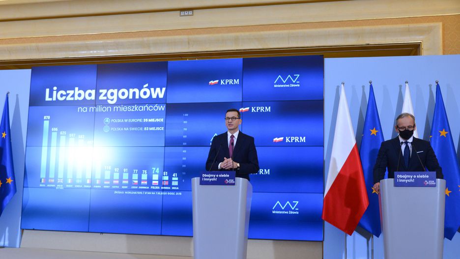Konferencja premiera Mateusza Morawieckiego i ministra zdrowia Adama Niedzielskiego