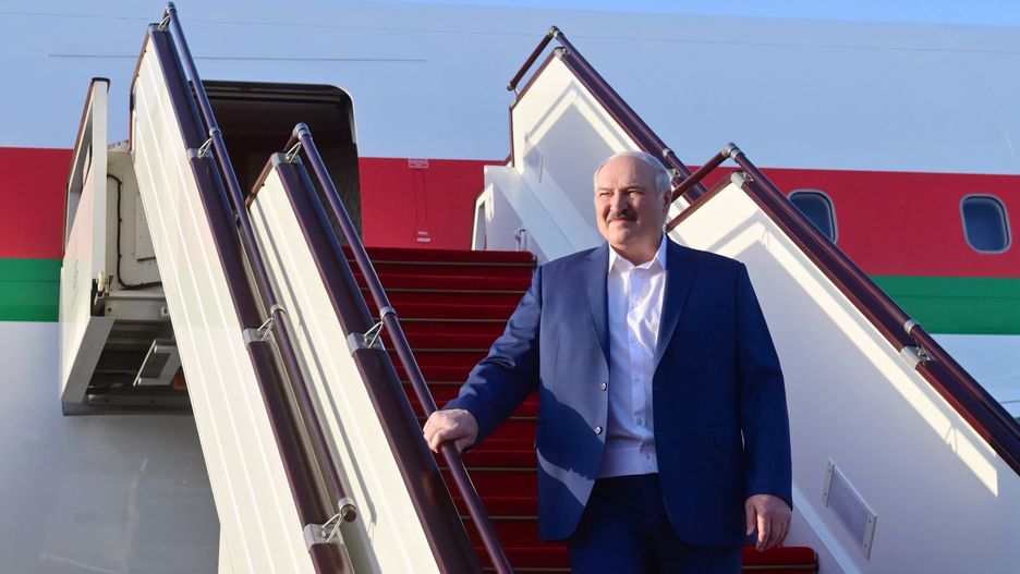 BAKU, AZERBAIJAN  APRIL 13, 2021: Belarusian President Alexander Lukashenko steps off the plane at the Heydar Aliyev International Airport. The Belarusian leader is on a two-day working visit to Azerbaijan. Andrei Stasevich/BELTA/TASS (Photo by Andrei Stasevich\TASS via Getty Images)
