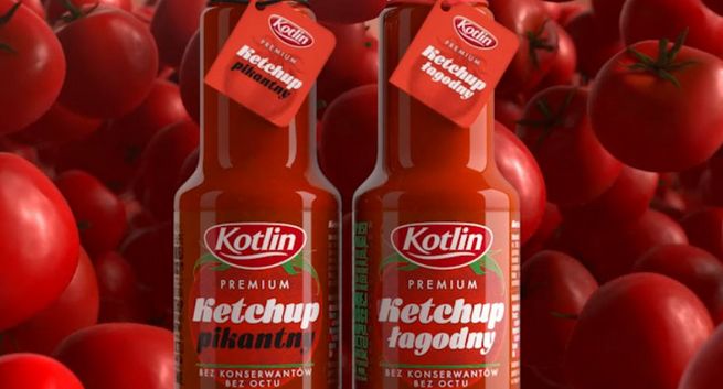 Ketchup Kotlin filmowo reklamowany w szklanych butelkach (wideo)