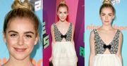 Urocza Kiernan Shipka w bogato zdobionej sukience Miu Miu