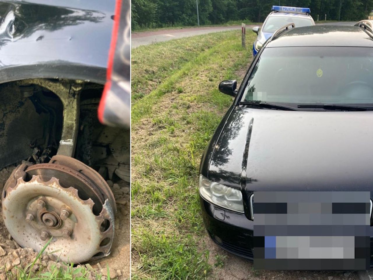 Pijany kierowca audi ucieszył się na widok policjanta. Chciał, żeby funkcjonariusz sprzedał mu koło