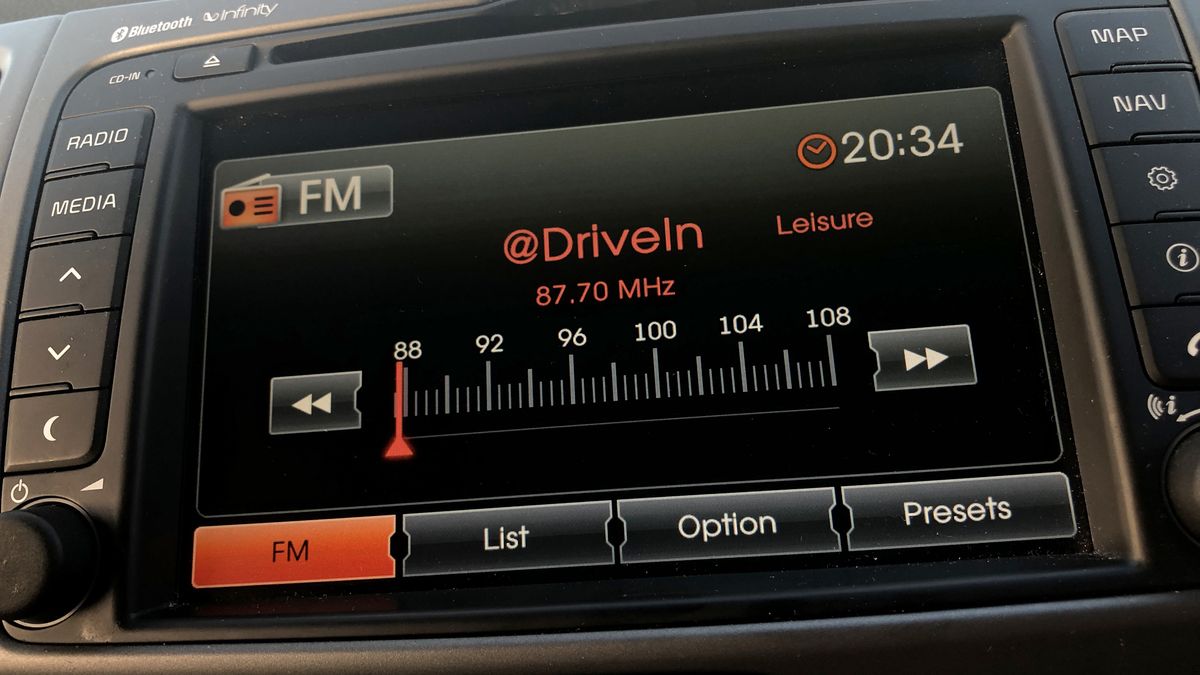 LONDON, ENGLAND - JULY 06: Guests set their car radio to a specific @DriveIn radio station in order to get the audio for the movie during the Suzuki presents at The Drive In cinema on July 06, 2020 in London, England. (Photo by Gareth Cattermole/Getty Images)