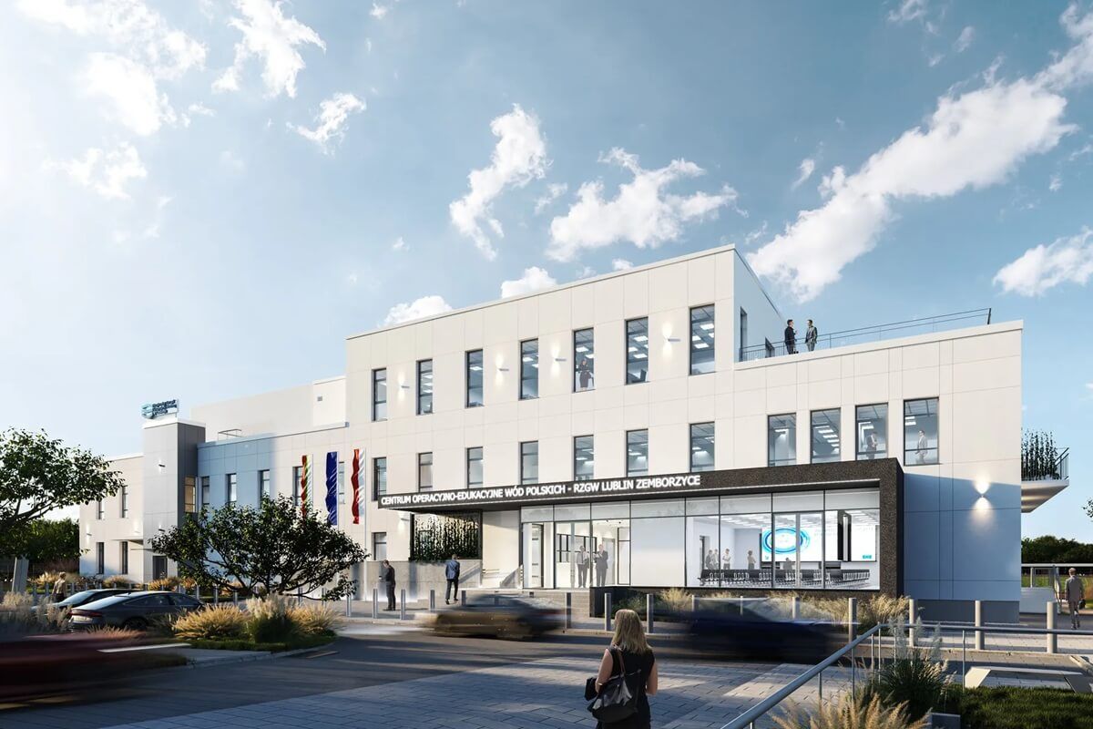 Centrum Operacyjno-Edukacyjne Wód Polskich nad Zalewem Zemborzyckim - widok od ul. Żeglarskiej
