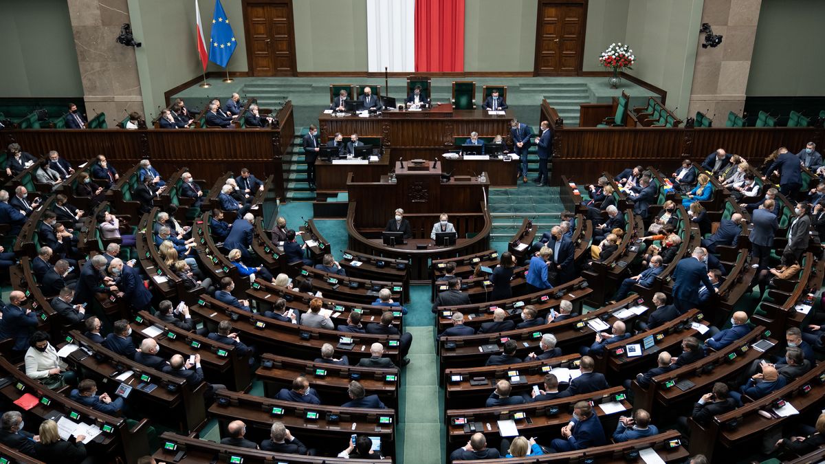50th session of the Sejm (lower house of Polish Parliament) in Warsaw, Poland on March 8, 2022 (Photo by Mateusz Wlodarczyk/NurPhoto via Getty Images)