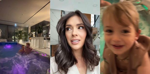 Klaudia Halejcio nadaje z willi za ponad 9 milionów. Pokazała, jak jej narzeczony i córka pluskają się w DOMOWYM BASENIE