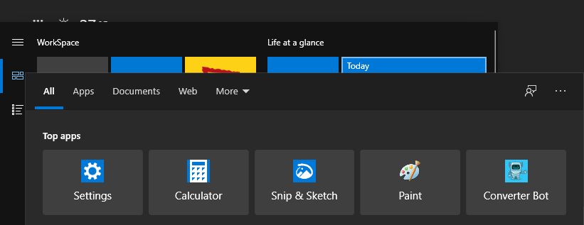 Wyszukiwarka Windows 10 na tle menu Start, fot. reddit/u/Jyo711