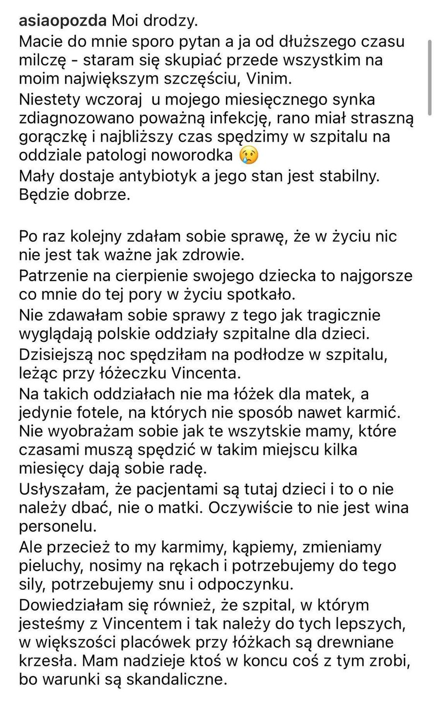 Syn Joanny Opozdy ma poważną infekcję 