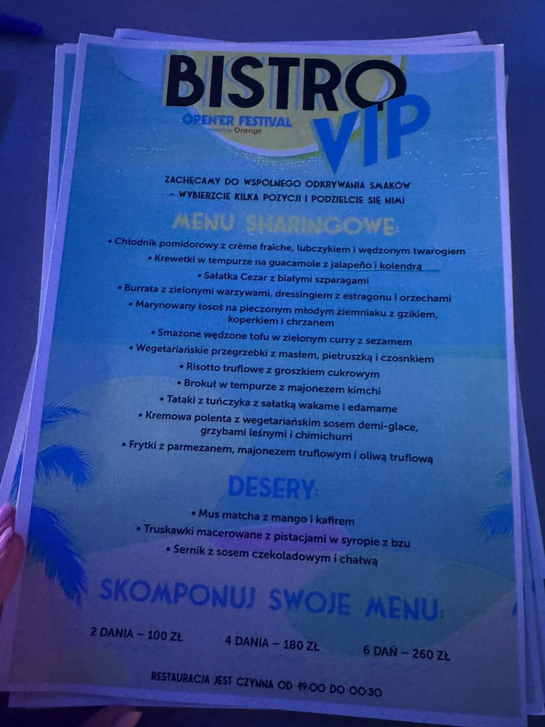 Menu ze strefy VIP