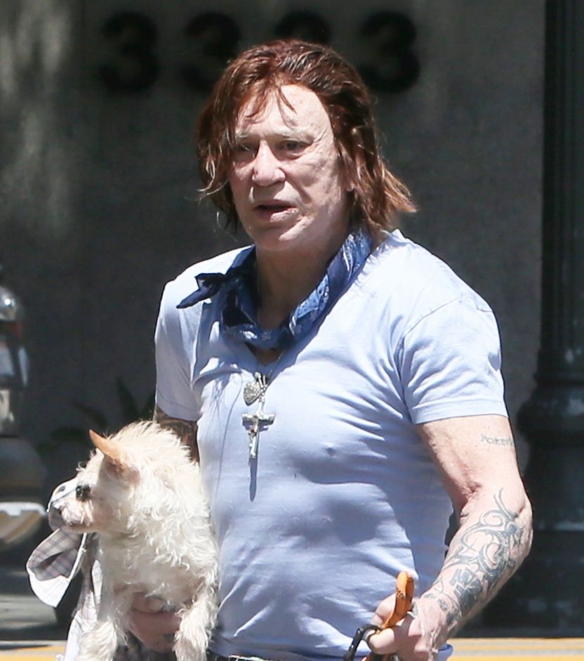 Mickey Rourke spaceruje po LA z gromadką pupili