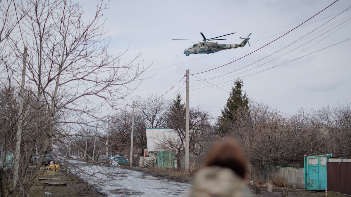 DONETSK OLBAST, UKRAINE - MARCH 8: Ukrainian Mi-24 helicopter flies in the sky on March 8, 2023 in Donetsk Oblast, Ukraine. On 24 February 2022, Russia invaded Ukraine in an escalation of the Russian-Ukrainian war that started in 2014. The full-scale invasion is the largest military attack in Europe since World War II. (Photo by Oleg Palchyk/Global Images Ukraine via Getty Images)