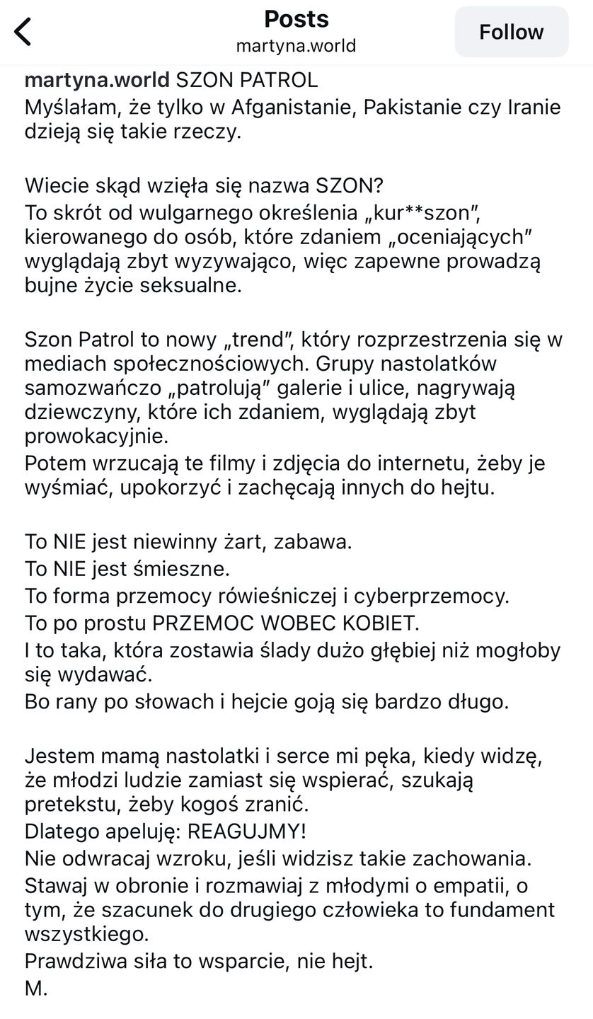 Martyna Wojciechowska o "szon patrolu"