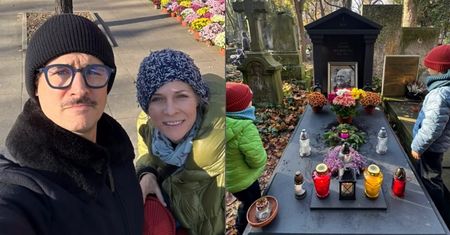 Mateusz Damięcki z rodziną kwestował na Powązkach. Pokazał grób ojca i urocze kadry