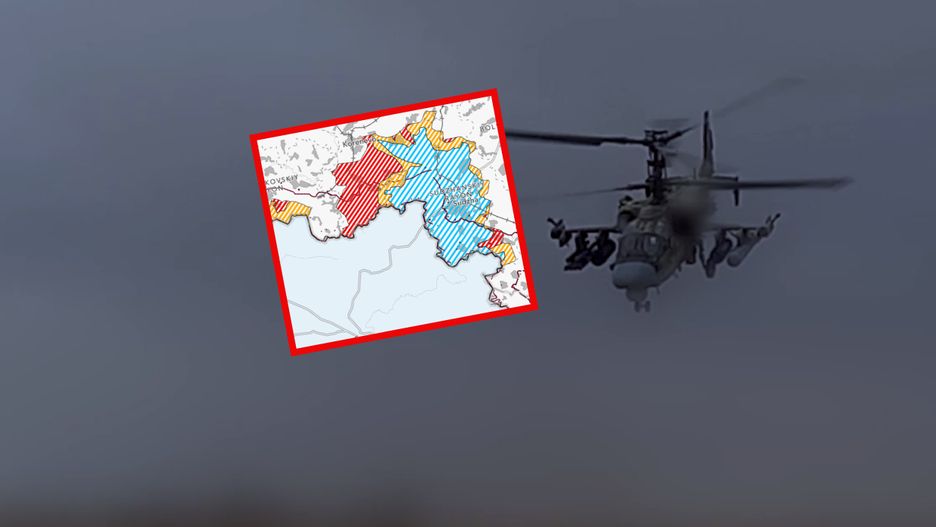 Rosyjski śmigłowiec w trakcie walk w obwodzie kurskim