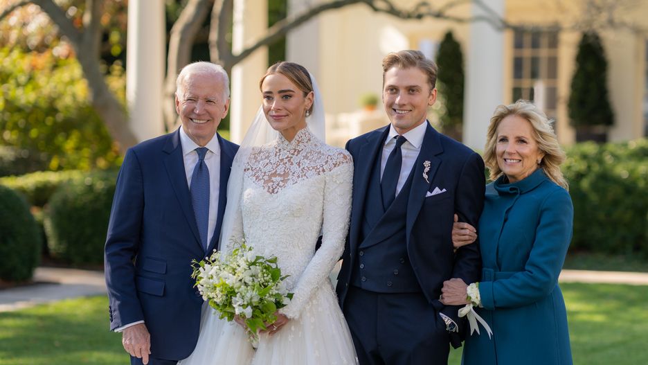 WASHINGTON, DC - NOVEMBER 19: In this handout provided by The White House,  President Joe Biden and First Lady Jill Biden attend the wedding of Peter Neal and Naomi Biden Neal on the South Lawn of the White House on November 19, 2022  in Washington DC. (Photo by Adam Schultz/The White House via Getty Images)