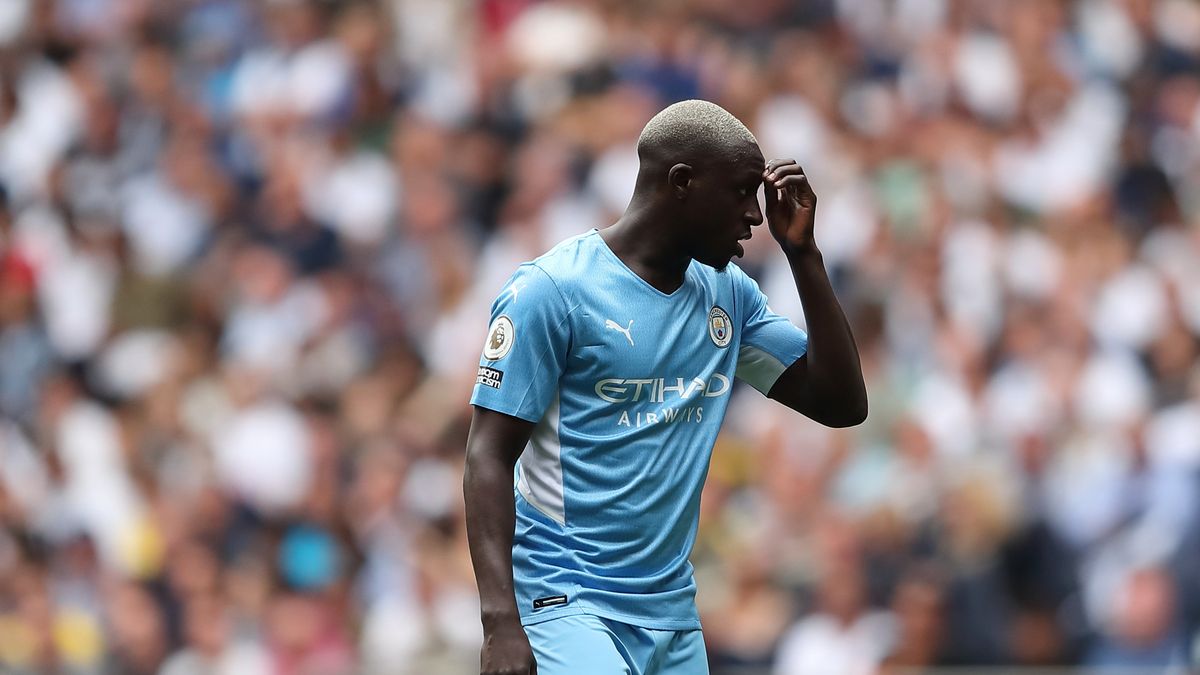 LONDON, ENGLAND - AUGUST 15: Benjamin Mendy of Manchester City during the Premier League match between Tottenham Hotspur  and  Manchester City at Tottenham Hotspur Stadium on August 15, 2021 in London, England. (Photo by James Williamson - AMA/Getty Images)