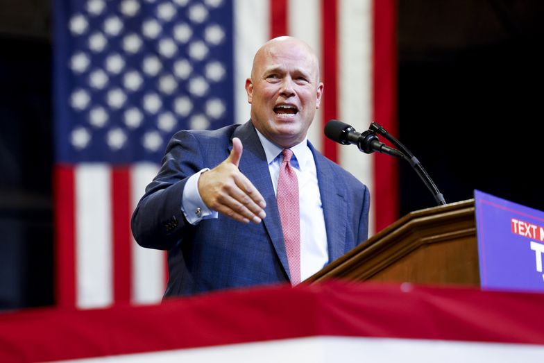 BOZEMAN, MONTANA - AUGUST 9: Former U.S. Attorney General Matthew Whitaker speaks during a rally for Republican presidential nominee, former U.S. President Donald Trump at the Brick Breeden Fieldhouse at Montana State University on August 9, 2024 in Bozeman, Montana. (Photo by Michael Ciaglo/Getty Images)