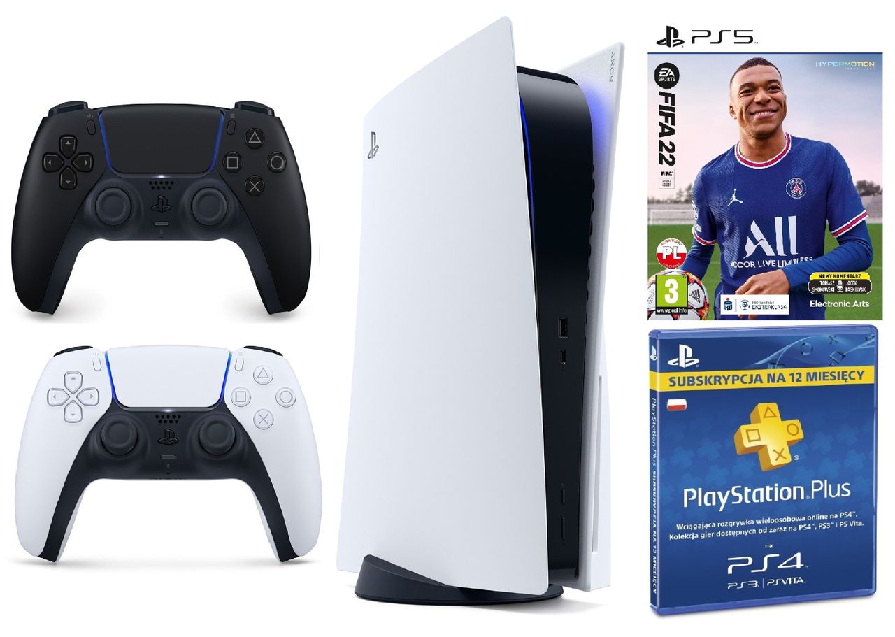 Konsola SONY PlayStation 5 + Kontroler DualSense Czarny + FIFA 22 + PlayStation Plus 365 dni 
