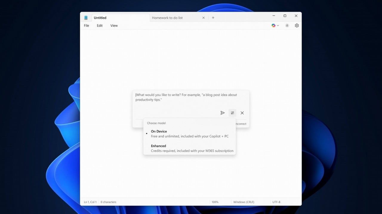 AI w Notatniku Microsoftu z rewolucyjną zmianą. Copilot wygeneruje tekst bez łączoności z Internetem