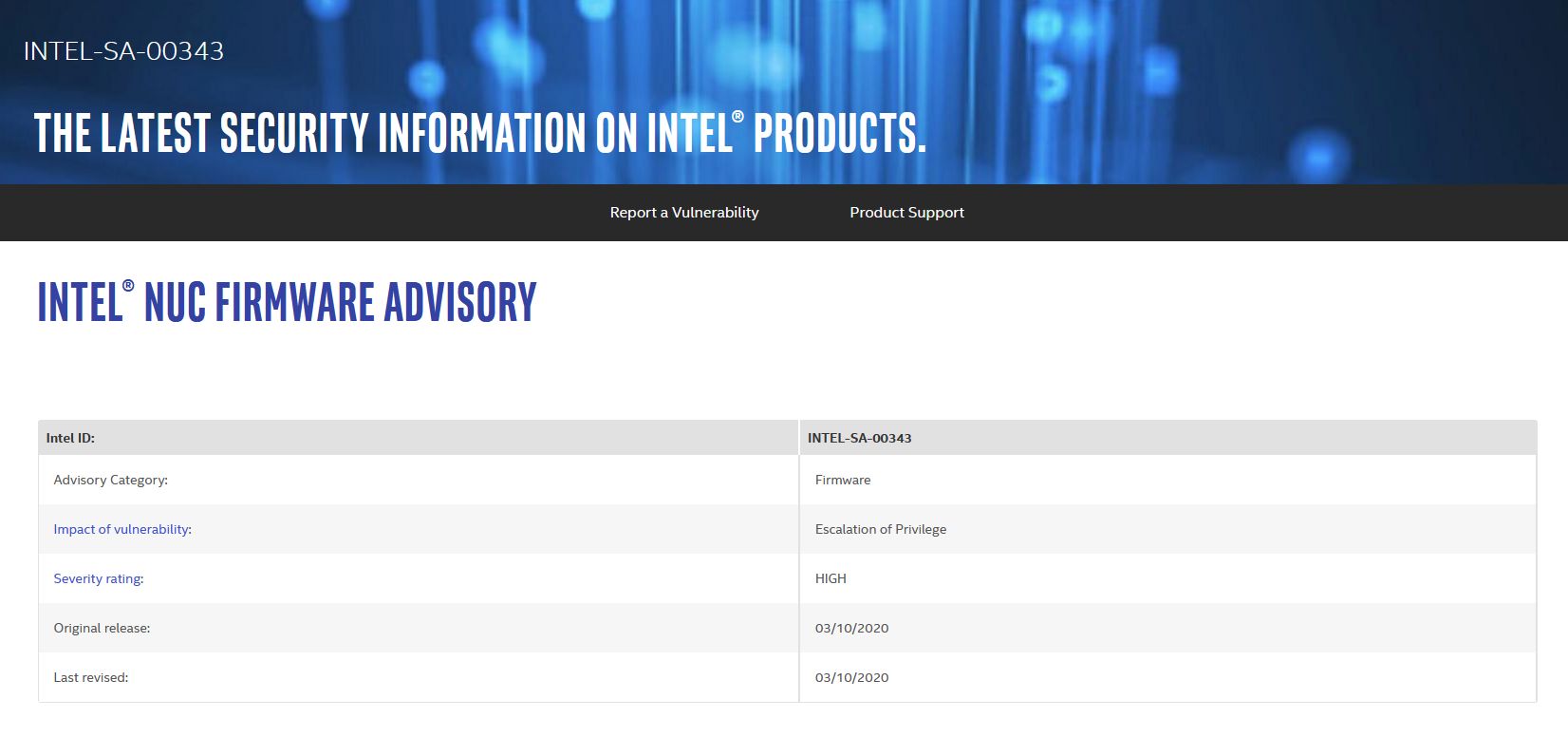 CVE-2020-0530 to Intel NUC