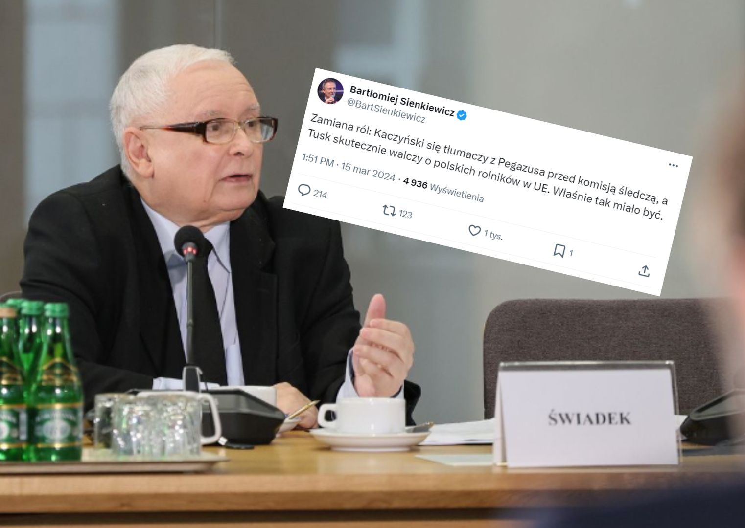 Burza wokół zeznań Kaczyńskiego. Sienkiewicz mówi o "zamianie ról"