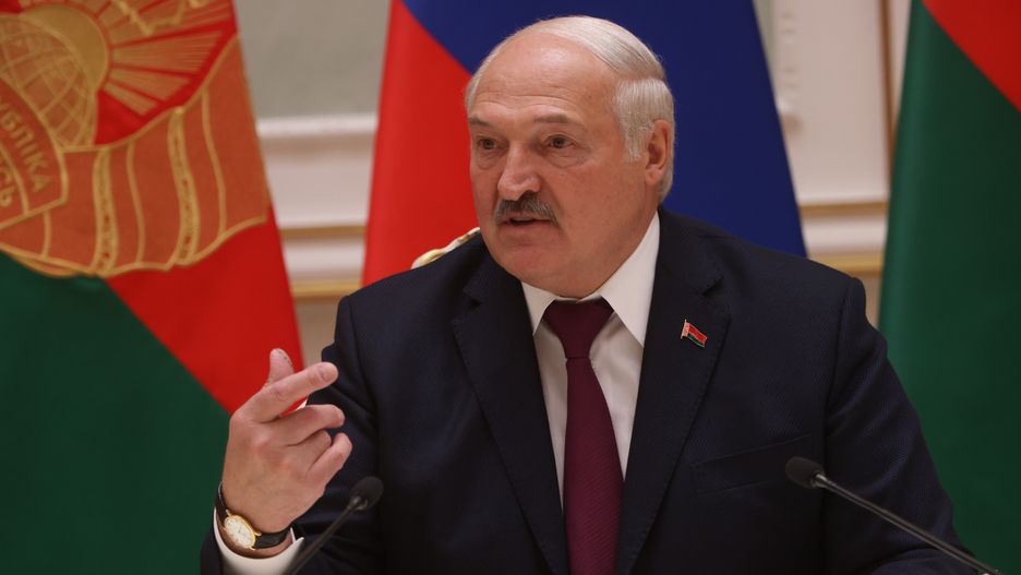 MINSK, BELARUS - DECEMBER 19: (RUSSIA OUT) Belarussian President Alexander Lukashenko speaks during a press conference with Russian counterpart at the Palace of Independence, December,19,2022, in Minsk, Belarus. President Putin is having a one-day visit to Belarus to talk on military and economic cooperation. (Photo by Contributor/Getty Images)