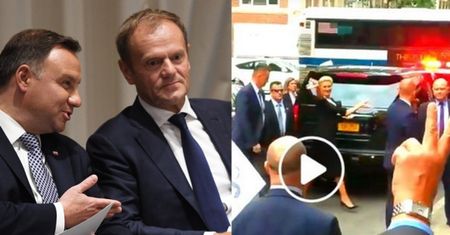 Wesoła wizyta Dudów w Nowym Jorku: Andrzej chichocze z Tuskiem, Agata "robi falę" na przywitanie (FOTO)