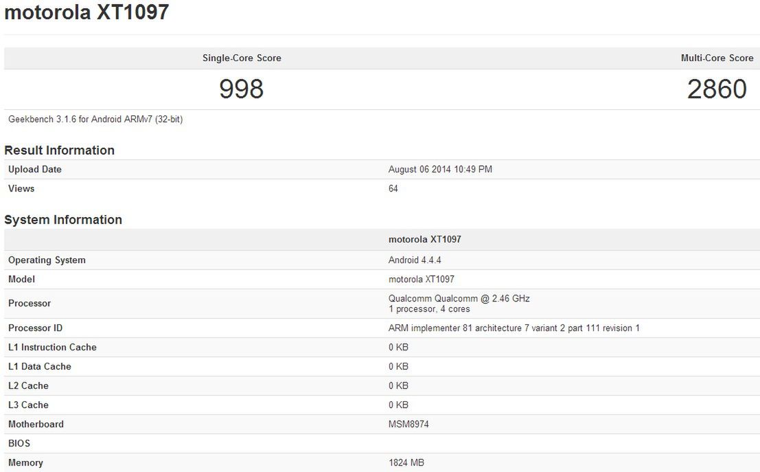 Moto X+1 w bazie Geekbench