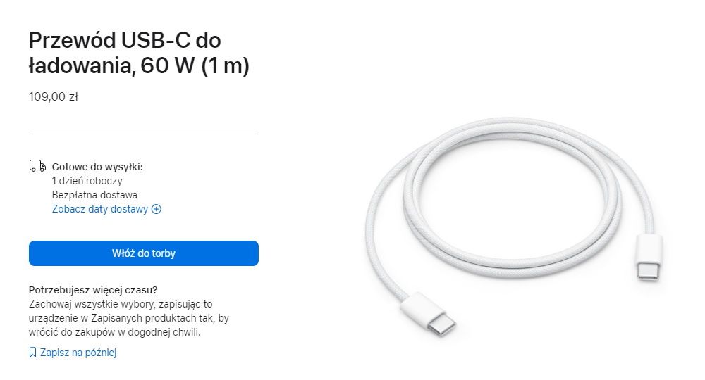 Przewód Apple USB typ C