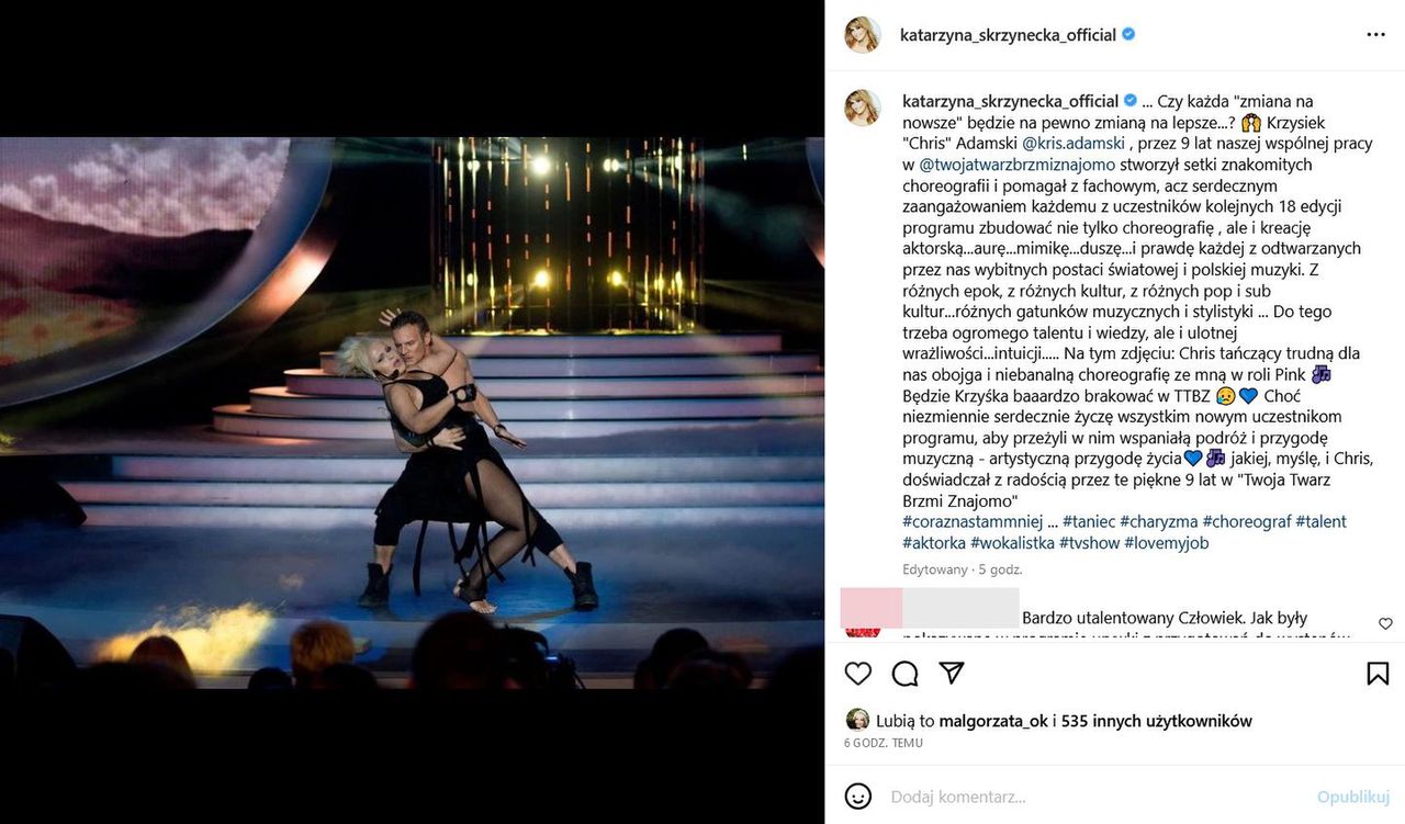 Wpis na profilu Katarzyny Skrzyneckiej