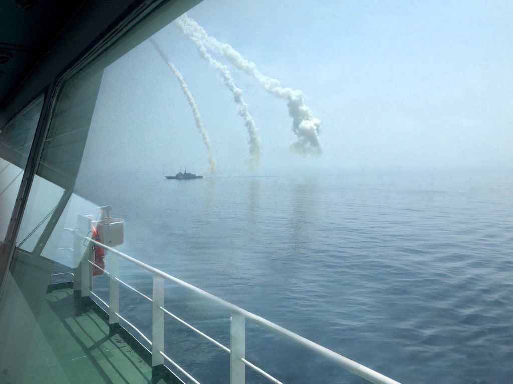 The frigate Alsace during the shooting down of three ballistic missiles launched by the Houthi rebels.