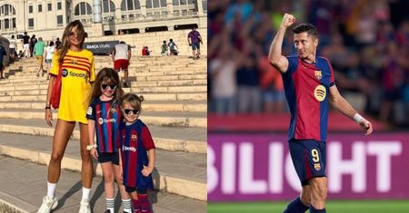 Anna Lewandowska świeci nogami, kibicując Robertowi na meczu w Barcelonie. Zabrała ze sobą córki