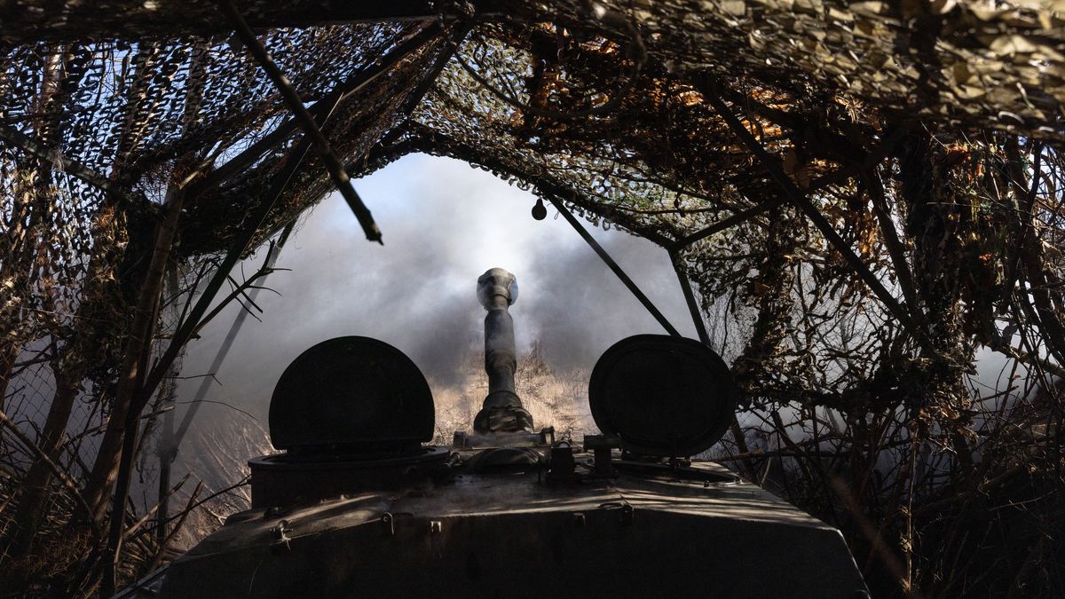 NEAR BAKHMUT, UKRAINE - FEBRUARY 27: (EDITOR'S NOTE: Image has been reviewed by the Ukrainian military before transmission.) Members of the Ukrainian 17th Tank Brigade operate Soviet-era self-propelled artillery firing 122mm shells on advancing Russian infantry on February 27, 2024, in the direction of Bakhmut, Ukraine. Since the fall of Avdiivka, Russian forces have stepped up their offensive on other parts of the frontlines and are trying to consolidate their gains around Bakhmut, further advancing towards the outskirt villages of Ivanivske and Klishchiivka, while attempting to break Ukrainian defence lines to conquer the hills of Chasiv Yar. Heavy clashes are ongoing, with the Brigade firing around fifteen shells towards advancing Russian infantry today in forty minutes. (Photo by Diego Fedele/Getty Images)