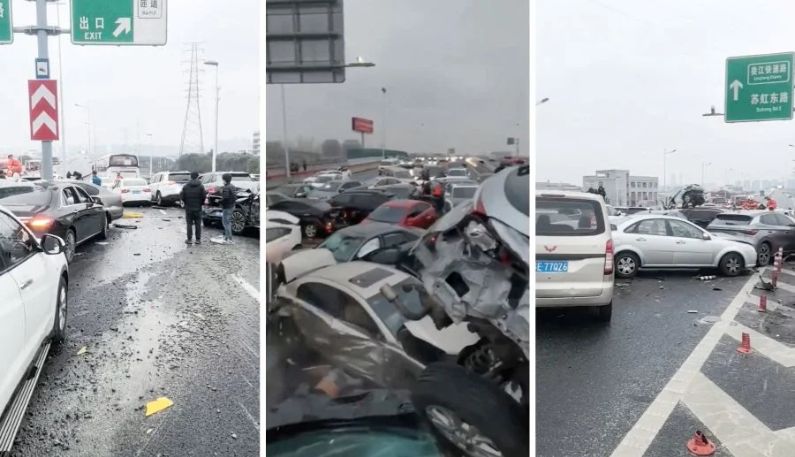 Winter assault causes 100-car pile-up in China's Suzhou city, leaving nine injured