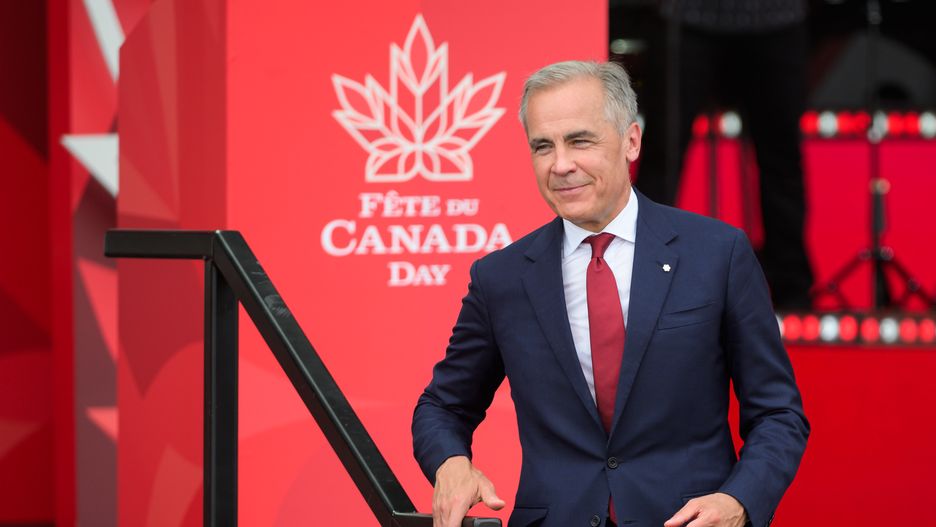Mark Carney, Canada's prime minister, at LeBreton Flats on Canada Day in Ottawa, Ontario, Canada, on Tuesday, July 1, 2025. Canada Day, which has been celebrated since 1868, also coincides this year with the 60th anniversary of the Canadian flag. Photographer: James Park/Bloomberg via Getty Images