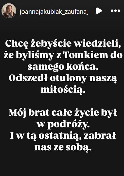 Siostra Jakubiaka wydała oświadczenie po jego śmierci.