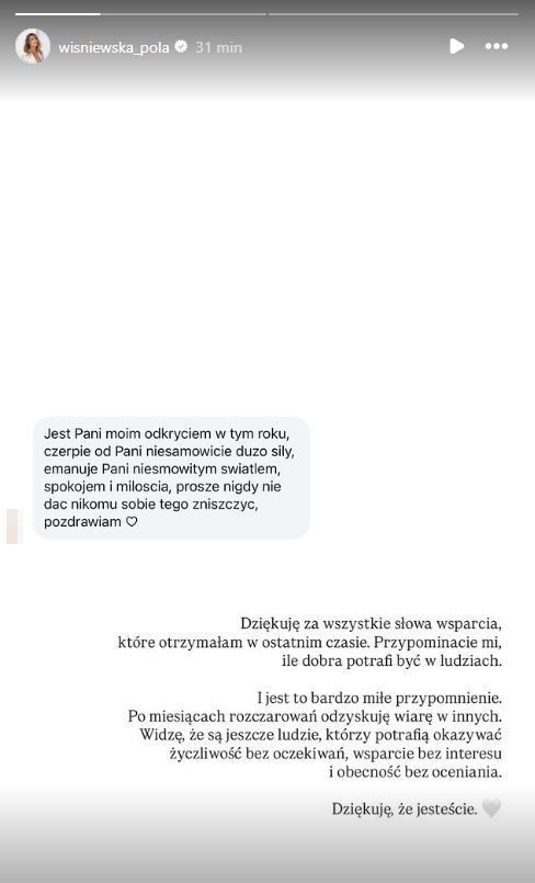 InstaStory Poli Wiśniewskiej