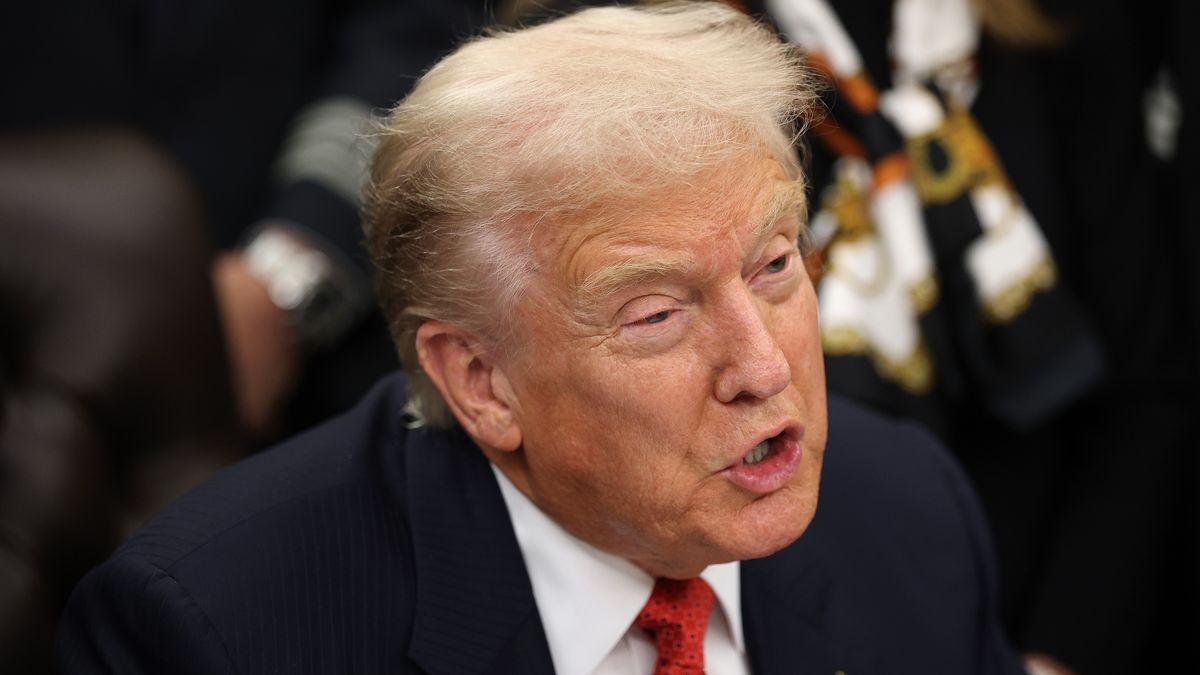 WASHINGTON, DC - NOVEMBER 12: U.S. President Donald Trump delivers remarks as he signs recently passed funding legislation to reopen the federal government in the Oval Office of the White House on November 12, 2025, in Washington, DC. The legislation, passed by the House of Representatives tonight, funds the federal government until the end of January 2026 and ends the 43-day government shutdown, the longest in the nation’s history. (Photo by Win McNamee/Getty Images)