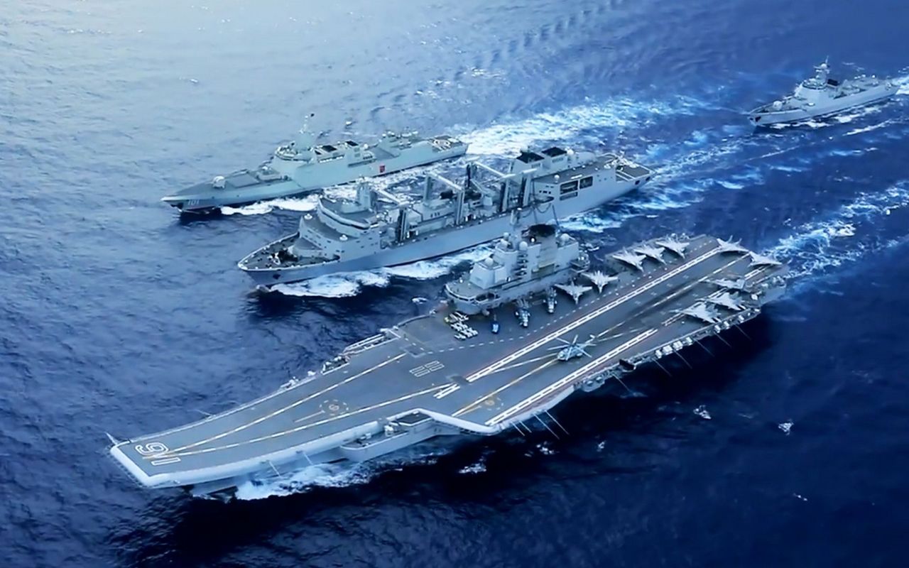 The Chinese aircraft carrier Liaoning and its accompanying ships