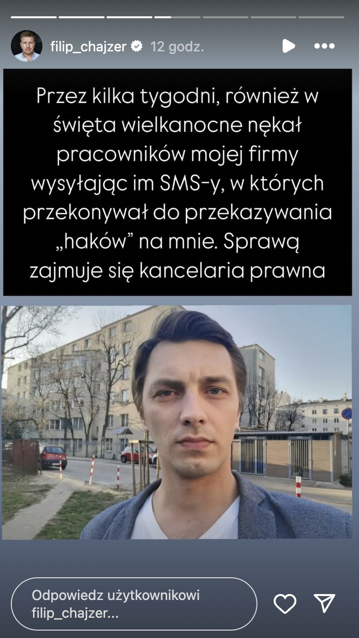 Filip Chajzer opublikował serię relacji na temat Jakuba Wątora