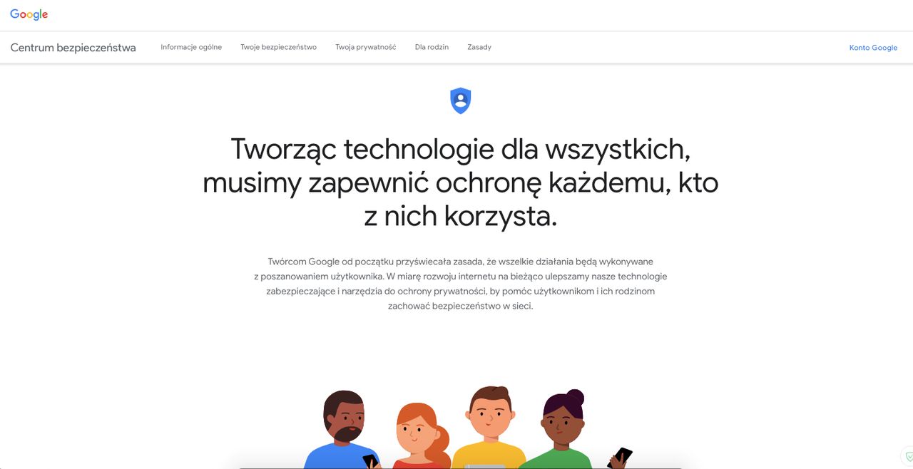 Strona główna Centrum Bezpieczeństwa Google.