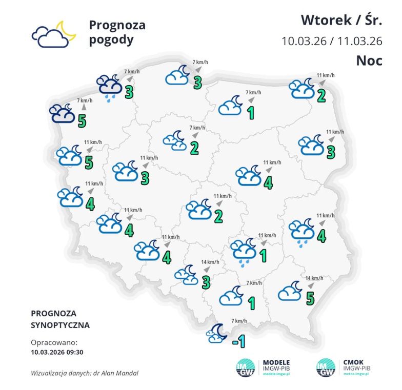 Prognoza pogody na noc z wtorku na środę