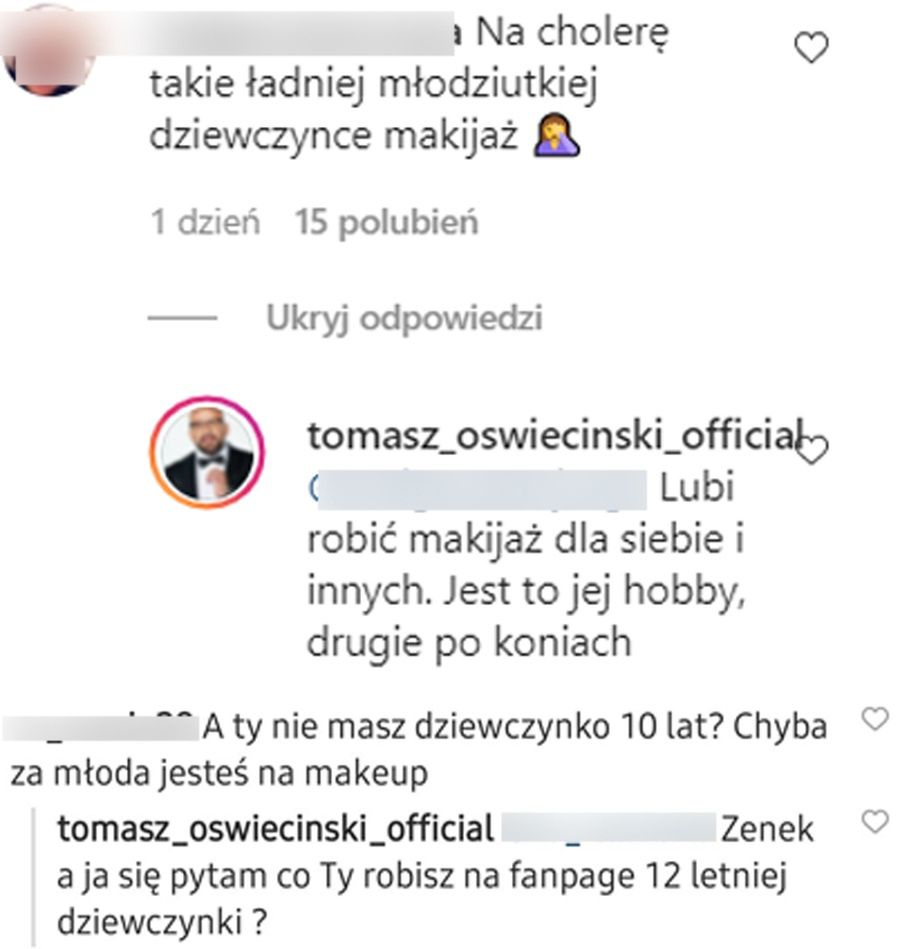 Tomasz Oświeciński broni córki