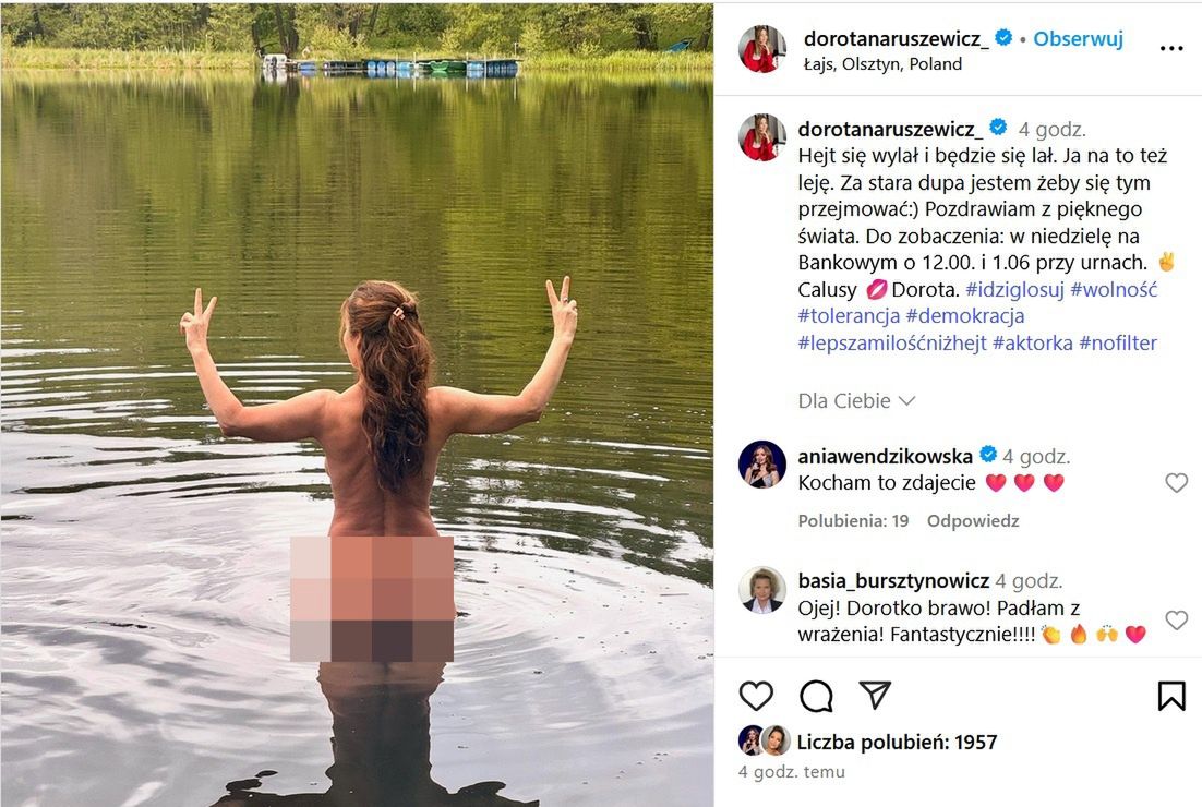 Tak Naruszewicz weszła do jeziora. Odpowiedziała na ataki