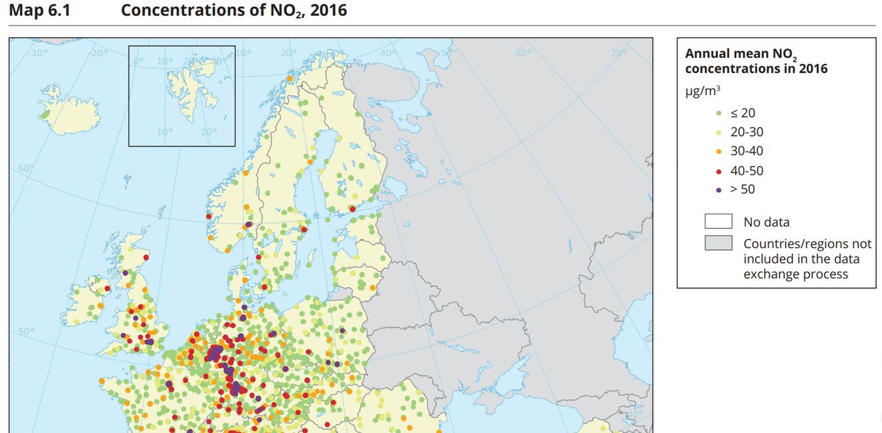 Roczna emisja NOx jest w Polsce przekroczona w kilku miastach