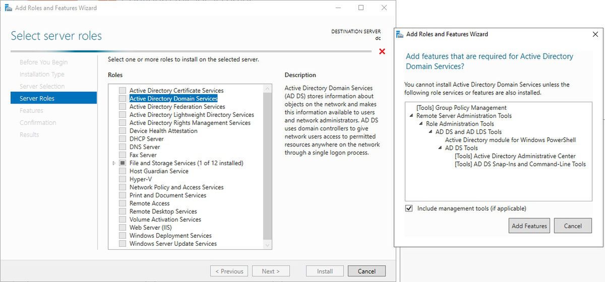 Instalacja Active Directory z Server Manager.