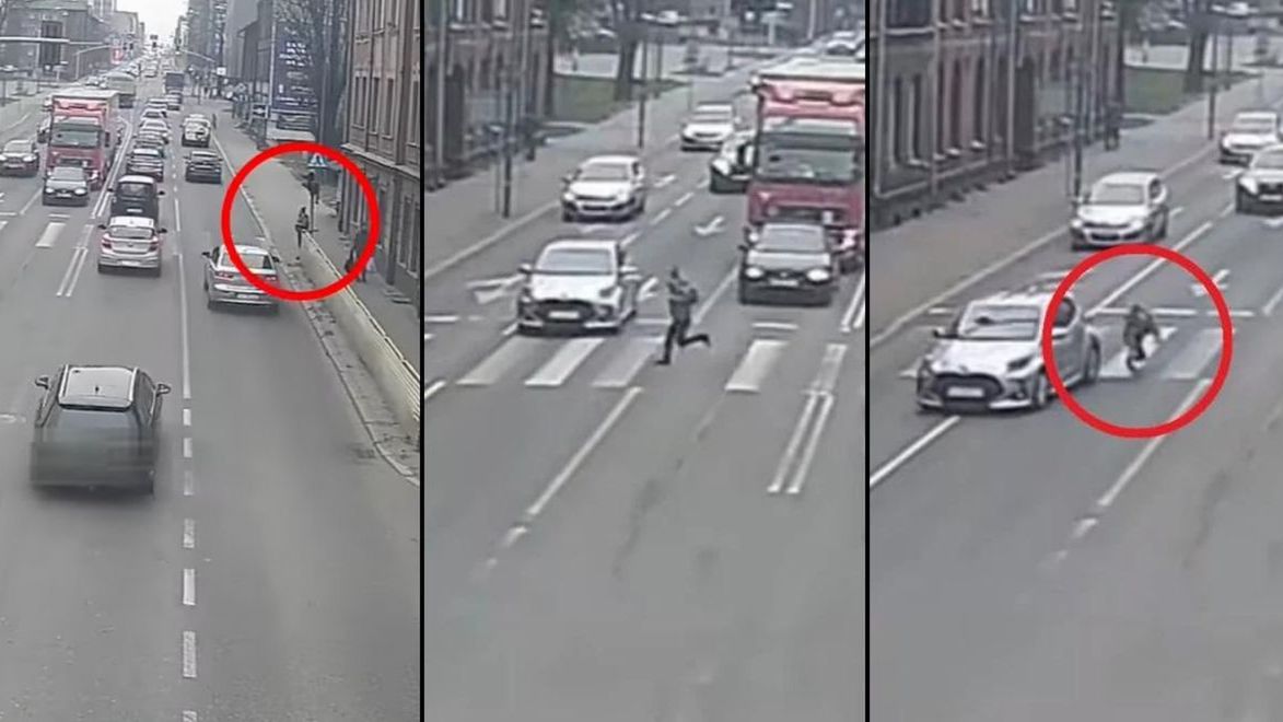 Młoda kobieta omal nie została potrącona przez samochód
