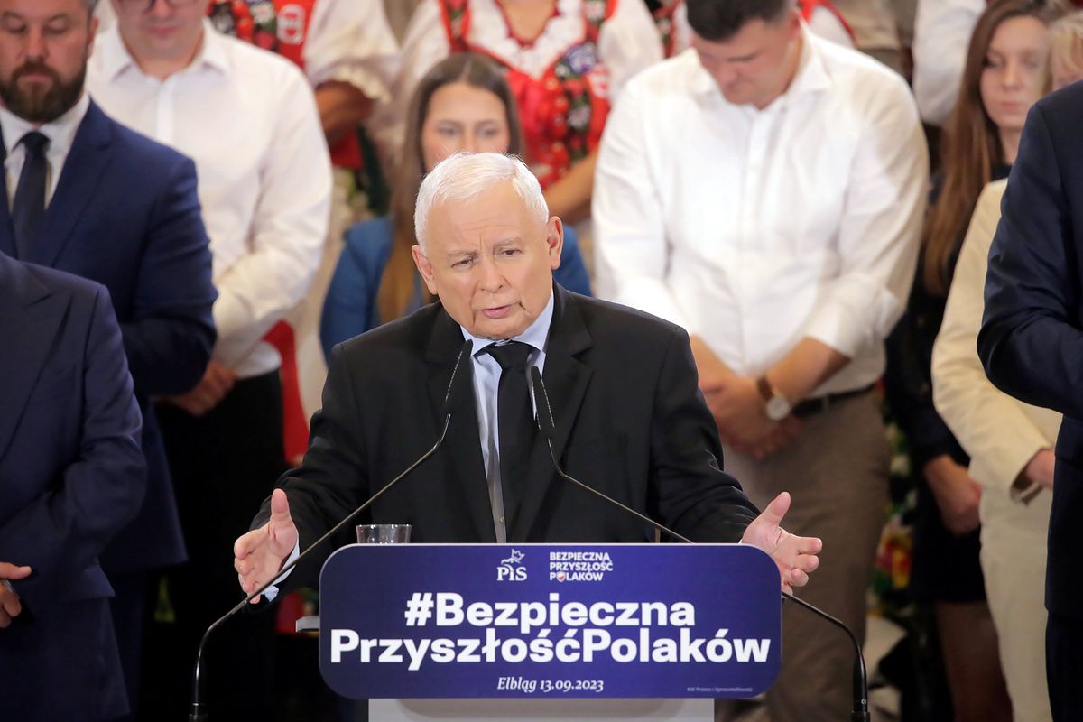 Jarosław Kaczyński podczas spotkania z wyborcami PiS-u w Elblągu