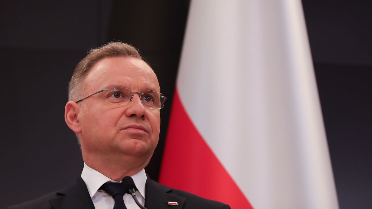 In Oswiecim, Poland, on April 24, 2025, Andrzej Duda, President of Poland, makes a media statement with Isaac Herzog, President of Israel, during the March of the Living at Auschwitz. The March of the Living has been organized in Oswiecim since 1988. On the 37th anniversary of the first event, people from all over the world participate. Participants march through the so-called Road of Death, the route between the former Auschwitz I and Auschwitz II-Birkenau camps. The march is led by 80 Holocaust survivors and survivors of the Hamas attack on October 7. (Photo by Klaudia Radecka/NurPhoto via Getty Images)
