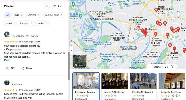 Google Maps i Tripadvisor zawieszają recenzowanie niektórych miejsc w Rosji
